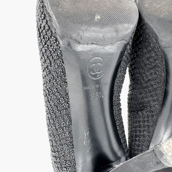 Chanel CC Cap Toe Ankle Booties Size 38.5 US 7.5-8 Black Beaded High Heel Boot - Picture 14 of 16